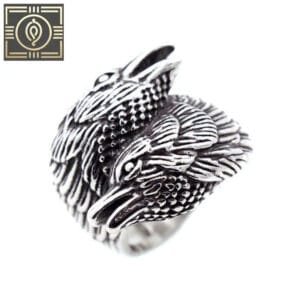 Bague Corbeau Viking: Design Imposant En Acier Inoxydable - Argent / 54 Mm