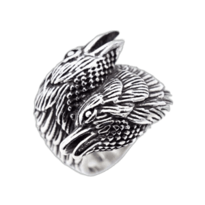Bague Corbeau Viking: Design Imposant En Acier Inoxydable - Argent / 54 Mm
