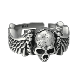 Bague Crâne Ailes Vintages Badass - Argent / Redimensionnable