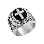 Bague Croix Fond Noir: élégance Audacieuse - 54 Mm / Argent