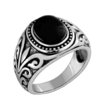 Bague De Luxe En Argent Avec Pierre Précieuse D’agate Onyx Noir - 54.4 Mm