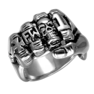 Bague Homme En Acier Inoxydable Tête De Mort Poing - Argent / 54.4 Mm