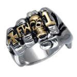 Bague Homme En Acier Inoxydable Tête De Mort Poing - Or / 54.4 Mm