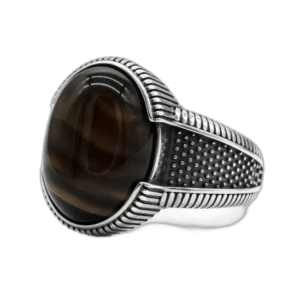 Bague Homme En Argent Avec Agate Noire - Cadeau Parfait - 54.4 Mm