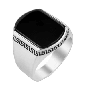 Bague Homme En Argent Avec Pierre D’onyx Rectangulaire - 54.50 Mm