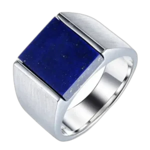 Bague Homme En Argent Massif Avec Lapis Lazuli Carrée - 55 Mm