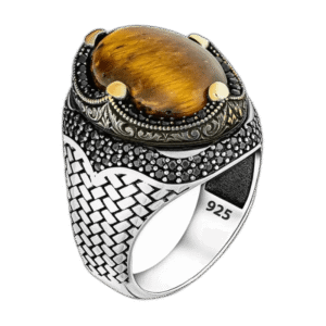 bague homme en argent sterling 925 sertie dune pierre doeil de tigre 55 mm roas400 342 1