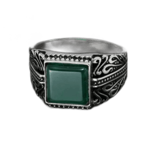 Bague Homme En Argent Sterling Avec Pierre Carrée D’agate Verte - 54.4 Mm / Vert