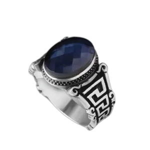 Bague Homme Pierre Bleu Nuit: élégance Mystérieuse - 56 Mm