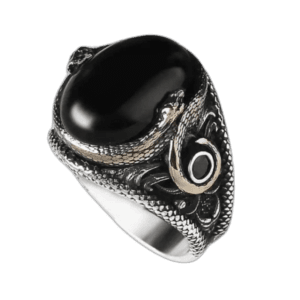 Bague Homme Pierre Noire Serpent: Style Audacieux Et Sophistiqué - 56 Mm