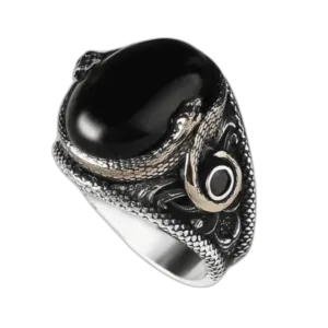 Bague Homme Pierre Noire Serpent: Style Audacieux Et Sophistiqué - 56 Mm