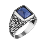 Bague Homme Rectangulaire Pierre Bleue éblouissante