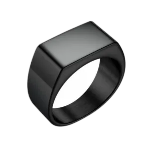 Bague Noire Homme Simple En Acier Inoxydable - 54.4 Mm / Noir Rectangle