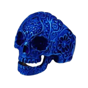 Bague Tête De Mort Bleue En Acier Inoxydable - Bleu / 54.4 Mm