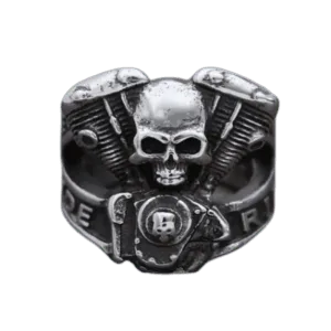 Bague Tête De Mort Motard En Acier Inoxydable - Modèle 1 / 54 Mm