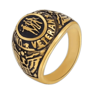 Bague Us Vétéran En Acier Inoxydable: Symbole De Service Dévoué - Or / 54.50 Mm