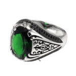 Bague Zircon Vert: Bijou Argent Floral Ovale - 70 Mm / Vert