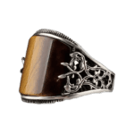 Chevalière De Luxe Hommes Sertie D’une Pierre Précieuse œil Du Tigre - 56 Mm