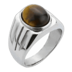 chevaliere en acier inoxydable sertie dune pierre ovale doeil de tigre 54 5 mm 733 1