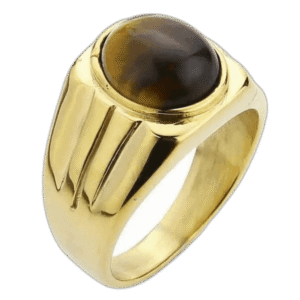 chevaliere en acier inoxydable sertie dune pierre ovale doeil de tigre 54 5 mm 833 1