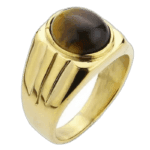 Chevalière En Acier Inoxydable Sertie D’une Pierre Ovale D’œil De Tigre - 54.5 Mm / Or