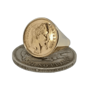 Chevalière En Or Napoléon Iii Tête Laurée - Faite à La Main - 40 Mm