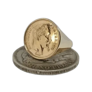 Chevalière En Or Napoléon Iii Tête Laurée - Faite à La Main - 40 Mm