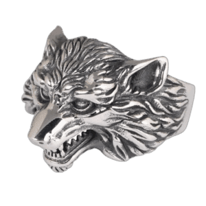 Chevalière Homme Argent Sterling 925: Bague Tête De Loup - Redimensionnable