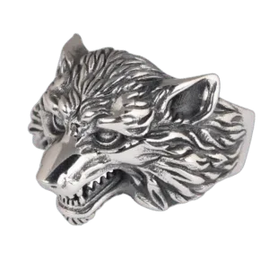 Chevalière Homme Argent Sterling 925: Bague Tête De Loup - Redimensionnable