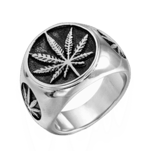 chevaliere homme feuille de cannabis en acier inoxydable 54 4 mm argent roas250 367 1