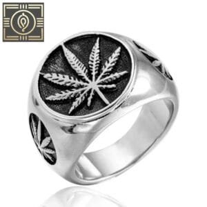 Chevalière Homme Feuille De Cannabis En Acier Inoxydable - 54.4 Mm / Argent