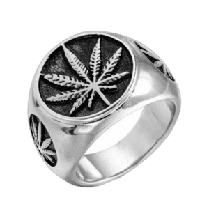 Chevalière Homme Feuille De Cannabis En Acier Inoxydable - 54.4 Mm / Argent