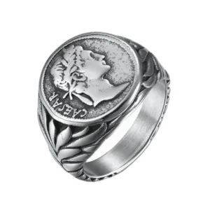Chevalière Homme Vintage En Acier Inoxydable Jules César - 54.4 Mm / Argent