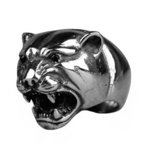 chevaliere tete de leopard design exotique en acier inoxydable argent 54 4 mm roas200 951 1