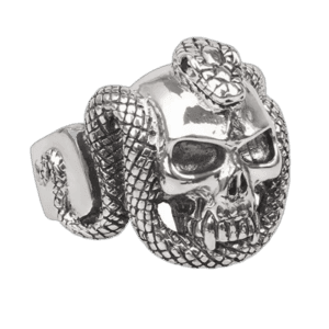 Chevalière Tête De Mort Avec Serpent De Qualité Supérieure - Redimensionnable
