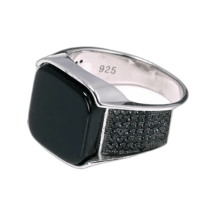 Magnifique Bague Argent Massif Avec Onyx Rouge - 54.4 Mm